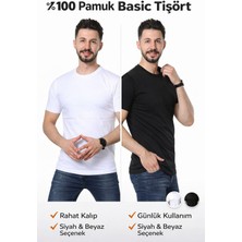 GezegenX Erkek Ikili (2) % 100 Pamuk Tişört Siyah Beyaz T-Shirt