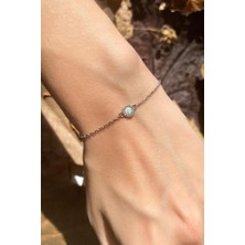 Spossy Silver Jewelry Minimal Yuvarlak Opal Taşlı Bileklik
