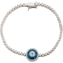 Spossy Silver Jewelry Tekli Küçük Nazar Cam Göz Bileklik