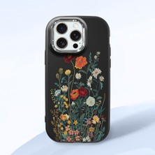 HONTINGA iPhone 15 Pro Max ile Uyumlu Kılıfı Kamera Korumalı Düşüme Önleyici Basitlik Siyah Yumuşak Silikon Telefon Kılıfı Çiçek Desenli K4-0242