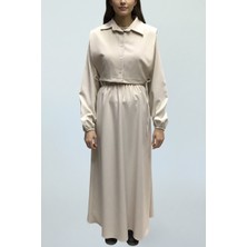 Ece Giyim Kadın Yakalı Mini Yelekli Beli ve Kol Ağzı Lastikli Iki Parça Elbise