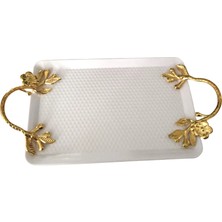 Patara Şık Beyaz Dikdörtgen Metal Tepsi