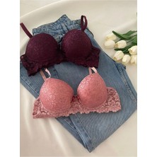 Gold Night Kadın Dantelli Desteklli Balenli Push Up Dolgulu Soft Sütyen Ikili Paket