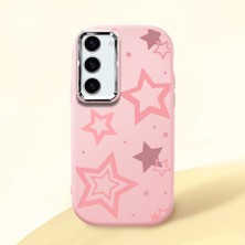 HONTINGA Samsung Galaxy S23 ile Uyumlu Kılıfı Kamera Korumalı Düşüme Önleyici Basitlik Pembe Yumuşak Silikon Telefon Kılıfı Renkli Yıldızlar Desenli K4-0232