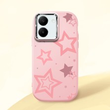 HONTINGA Vivo Y27 ile Uyumlu Kılıfı Kamera Korumalı Düşüme Önleyici Basitlik Pembe Yumuşak Silikon Telefon Kılıfı Renkli Yıldızlar Desenli K4-0232