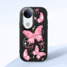HONTINGA Vivo V50 ile Uyumlu Kılıfı Kamera Korumalı Düşüme Önleyici Basitlik Siyah Yumuşak Silikon Telefon Kılıfı Pembe Kelebek Desenli K4-0256