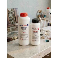 Globalchem Şeffaf Epoksi Reçine Seti 1.5 kg - 1000GR Reçine + 500GR Sertleştirici - Ultra Şeffaf, Sararma Karşıtı, Çok Amaçlı Sanatsal ve Endüstriyel Hobi Seti