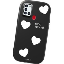 HONTINGA Samsung Galaxy A21S ile Uyumlu Kılıfı Kamera Korumalı Düşüme Önleyici Basitlik Siyah Yumuşak Silikon Telefon Kılıfı Kalp Desenli K4-0238