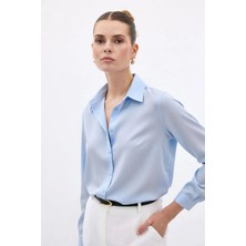 Sateen Düz Klasik Gömlek - Mavi