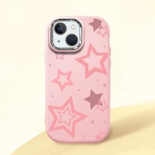 HONTINGA iPhone 13 Mini ile Uyumlu Kılıfı Kamera Korumalı Düşüme Önleyici Basitlik Pembe Yumuşak Silikon Telefon Kılıfı Renkli Yıldızlar Desenli K4-0232