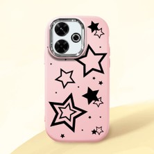 HONTINGA Xiaomi Redmi 13X ile Uyumlu Kılıfı Kamera Korumalı Düşüme Önleyici Basitlik Pembe Yumuşak Silikon Telefon Kılıfı Siyah Yıldız Desenli K4-0245