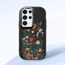HONTINGA Samsung Galaxy S23 Ultra ile Uyumlu Kılıfı Kamera Korumalı Düşüme Önleyici Basitlik Siyah Yumuşak Silikon Telefon Kılıfı Çiçek Desenli K4-0242