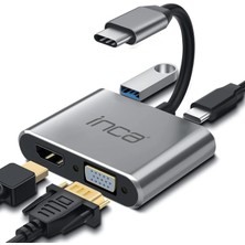 Storemax NO35 Inca ITPC-06TXT 4'ü 1 Arada Type-C Hub Adaptör, HDMI 4K@30Hz, VGA 1080P@60Hz, USB 3.0, 100W Pd Güç Dağıtımı, Alüminyum Kasa