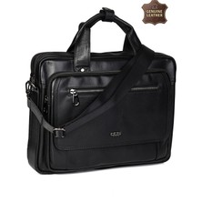 Ççs 71473 Hakiki Deri Unisex Evrak Çantası Laptop Bölmeli Profesyonel Iş Çantası Siyah