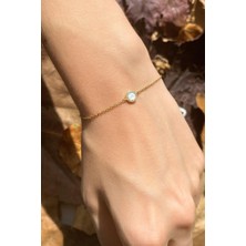 Spossy Silver Jewelry Minimal Yuvarlak Sedef Taşlı Bileklik