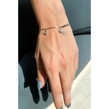 Spossy Silver Jewelry Dorika Taşlı Sallantılı Kelebek Bileklik