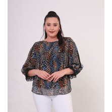 Mezure Desenli Astarlı Şifon Bluz Büyük Beden