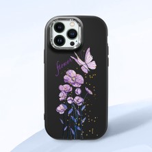 HONTINGA iPhone 13 Pro Max ile Uyumlu Kılıfı Kamera Korumalı Düşüme Önleyici Basitlik Siyah Yumuşak Silikon Telefon Kılıfı Mor Kelebek Desenli K4-0244