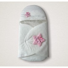 Akıllı Durak Yenidoğan Çift Yıldız Detaylı Şapkalı Duvaklı Kız Bebek Klasik Kundak Bebek Battaniyesi