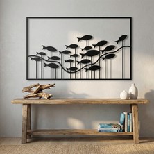Metla Metal Çerçeveli Balık Sürüsü Gold ve Siyah Modern Metal Duvar Tablosu Salon Ofis Hediye Dekorasyon