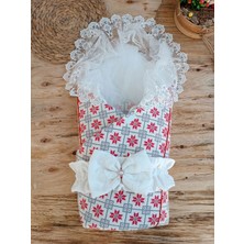 Akıllı Durak Yenidoğan Kar Tanesi Desenli Dantelli Duvaklı Bebek Battaniyesi Kundak