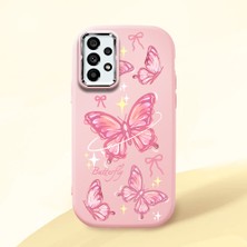 HONTINGA Samsung Galaxy A73 ile Uyumlu Kılıfı Kamera Korumalı Düşüme Önleyici Basitlik Pembe Yumuşak Silikon Telefon Kılıfı Pembe Kelebek Desenli K4-0256