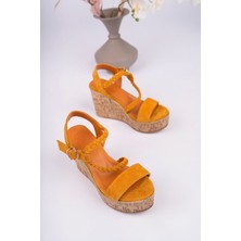 Sy Leather Jasmin Model Hakiki Deri Saç Örgü Detaylı Platform Dolgu Topuklu Tokalı Sandalet