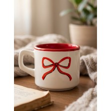 Palto Tasarım Kırmızı Kurdele Beyaz Venüs Kupa - Hediyelik Kupa Fincan Mug