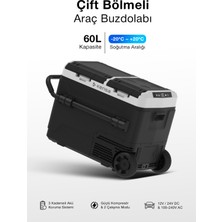 Kensa 60 Litre Çift Bölmeli Kompresörlü Araç Buzdolabı - -20°c Dondurucu & Soğutucu, 12V/24V/220V Uyumlu, Dijital Ekranlı, Tekerlekli ve Çekme Kollu Taşınabilir Büyük Boy Kamp Buzdolabı
