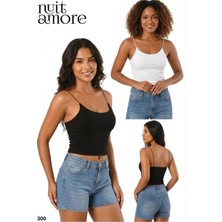 Nuitamore Siyah ve Beyaz Ikili Set – Ip Askılı Crop Top Astarlı Büstiyer Bluz