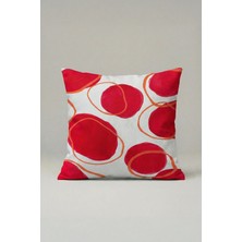 Viki Concept Modern Kırmızı Daire Desenli Kırlent Kılıfı 045 – Soyut Geometrik Dekoratif Yastık Kılıfı 45X45 cm