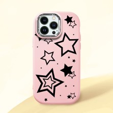 HONTINGA iPhone 12 Pro Max ile Uyumlu Kılıfı Kamera Korumalı Düşüme Önleyici Basitlik Pembe Yumuşak Silikon Telefon Kılıfı Siyah Yıldız Desenli K4-0245