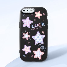 HONTINGA iPhone 7 Plus ile Uyumlu Kılıfı Kamera Korumalı Düşüme Önleyici Basitlik Siyah Yumuşak Silikon Telefon Kılıfı Renkli Yıldızlar Desenli K4-0248