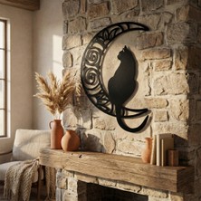 Metla Metal Hilal Üzerinde Kedi Mandala Modern Metal Duvar Tablosu Salon Ofis Yeni Ev Hediye