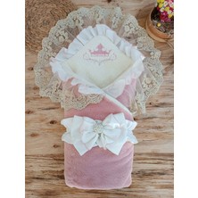 Akıllı Durak Yenidoğan Wool Yün Kumaş Taç Nakışlı Güpür Duvaklı Fiyonk Prizma Taş Unisex Kundak Bebek Battaniyesi