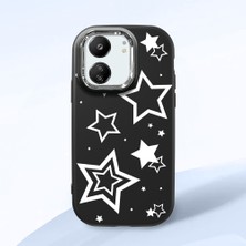 HONTINGA Redmi 13C ile Uyumlu Kılıfı Kamera Korumalı Düşüme Önleyici Basitlik Siyah Yumuşak Silikon Telefon Kılıfı Siyah Yıldız Desenli K4-0245