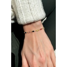 Spossy Silver Jewelry Renkli Dikdörtgen Taşlı Bileklik