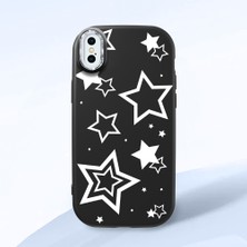 HONTINGA iPhone Xs ile Uyumlu Kılıfı Kamera Korumalı Düşüme Önleyici Basitlik Siyah Yumuşak Silikon Telefon Kılıfı Siyah Yıldız Desenli K4-0245