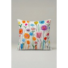 Viki Concept Renkli Çiçekler Çocuk Çizimi Kırlent Kılıfı 052 – Modern Sanatsal Dekoratif Yastık Kılıfı 45X45 cm