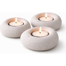  3’lü Dekoratif Mumluk Seti – Minimal Beton Görünümlü Tealight Mumluk Salon Dekoru