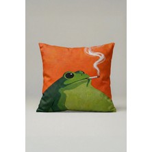 Viki Concept Kurbağa Desenli Dekoratif Kırlent Kılıfı 074 – Pop Art Turuncu Zemin 45X45 cm Yastık Kılıfı