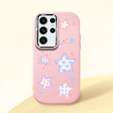 HONTINGA Samsung Galaxy S24 Ultra ile Uyumlu Kılıfı Kamera Korumalı Düşüme Önleyici Basitlik Pembe Yumuşak Silikon Telefon Kılıfı Renkli Yıldızlar Desenli K4-0248