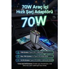 FaroxTech 70W Araç Içi Hızlı Şarj Cihazı Adaptörü Type-C Pd ve Usb-A Qc 3.0 Çoklu Port Çakmaklık Şarjı
