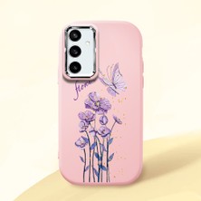 HONTINGA Samsung Galaxy S23 Fe ile Uyumlu Kılıfı Kamera Korumalı Düşüme Önleyici Basitlik Pembe Yumuşak Silikon Telefon Kılıfı Mor Kelebek Desenli K4-0244