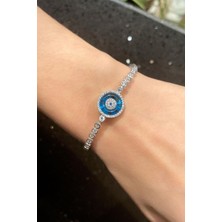 Spossy Silver Jewelry Tekli Büyük Nazar Cam Göz Bileklik