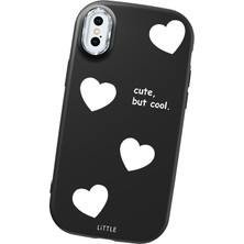 HONTINGA iPhone x ile Uyumlu Kılıfı Kamera Korumalı Düşüme Önleyici Basitlik Siyah Yumuşak Silikon Telefon Kılıfı Kalp Desenli K4-0238