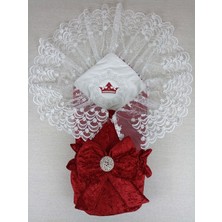 Akıllı Durak Yenidoğan Saray Kadife Taç Nakışlı Inci Fiyonklu Dantel Duvak Trilüks Kundak Bebek Battaniye