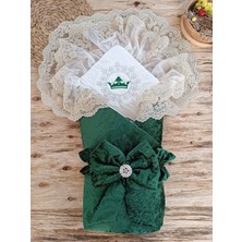 Akıllı Durak Yenidoğan Saray Kadife Taç Nakışlı Inci Fiyonklu Çift Dantel Duvak Trilüks Kundak Bebek Battaniyesi