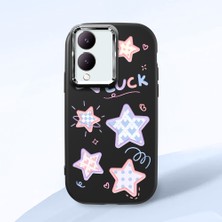 HONTINGA Vivo Y28 ile Uyumlu Kılıfı Kamera Korumalı Düşüme Önleyici Basitlik Siyah Yumuşak Silikon Telefon Kılıfı Renkli Yıldızlar Desenli K4-0248