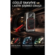 FaroxTech 4'ü 1 Arada Taşınabilir Araç Takviye Cihazı ve Dijital Lastik Hava Pompası - 10000MAH Powerbank